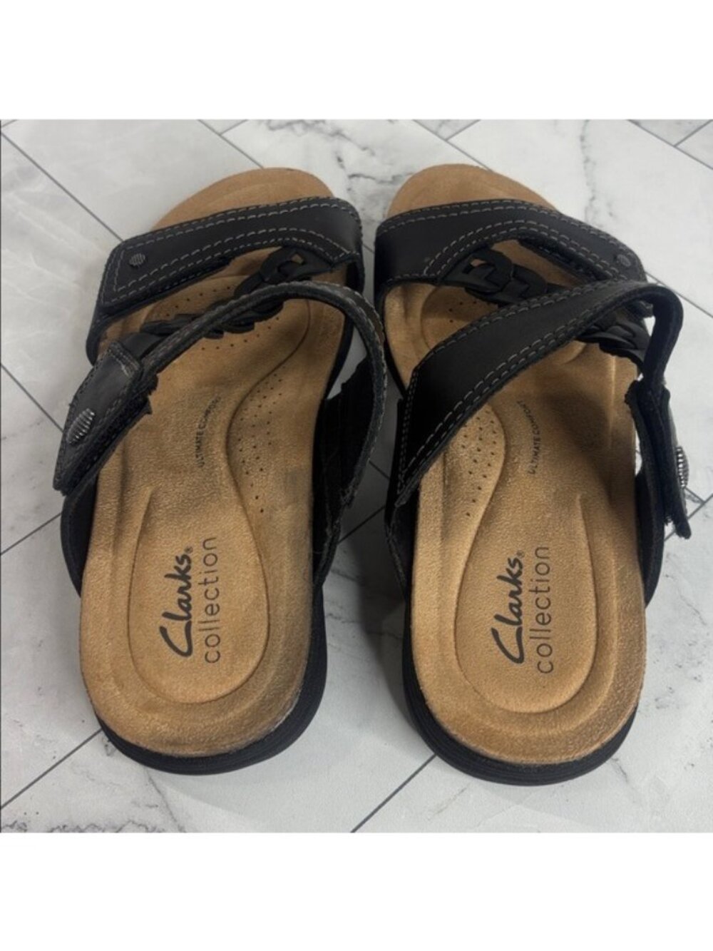 NWT Clarks Womens April Raelyn Black Leather Slide Sandals Size 6M - Picture 5 of 11